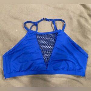 Blue Mesh High Neck Swim Top